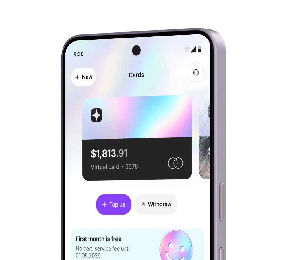The Zorion app showing the cards screen