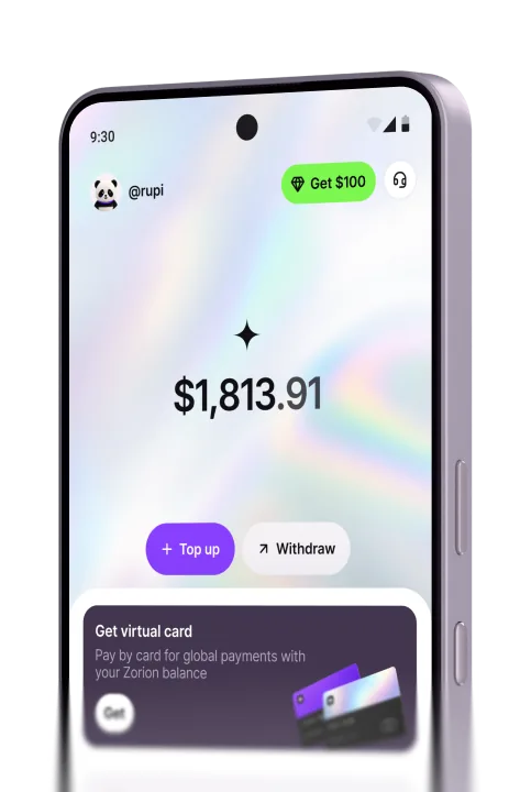 The Zorion app wallet screen